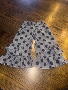 Loves Me Not Navy /Denim Polka Dot Ruffle Pants